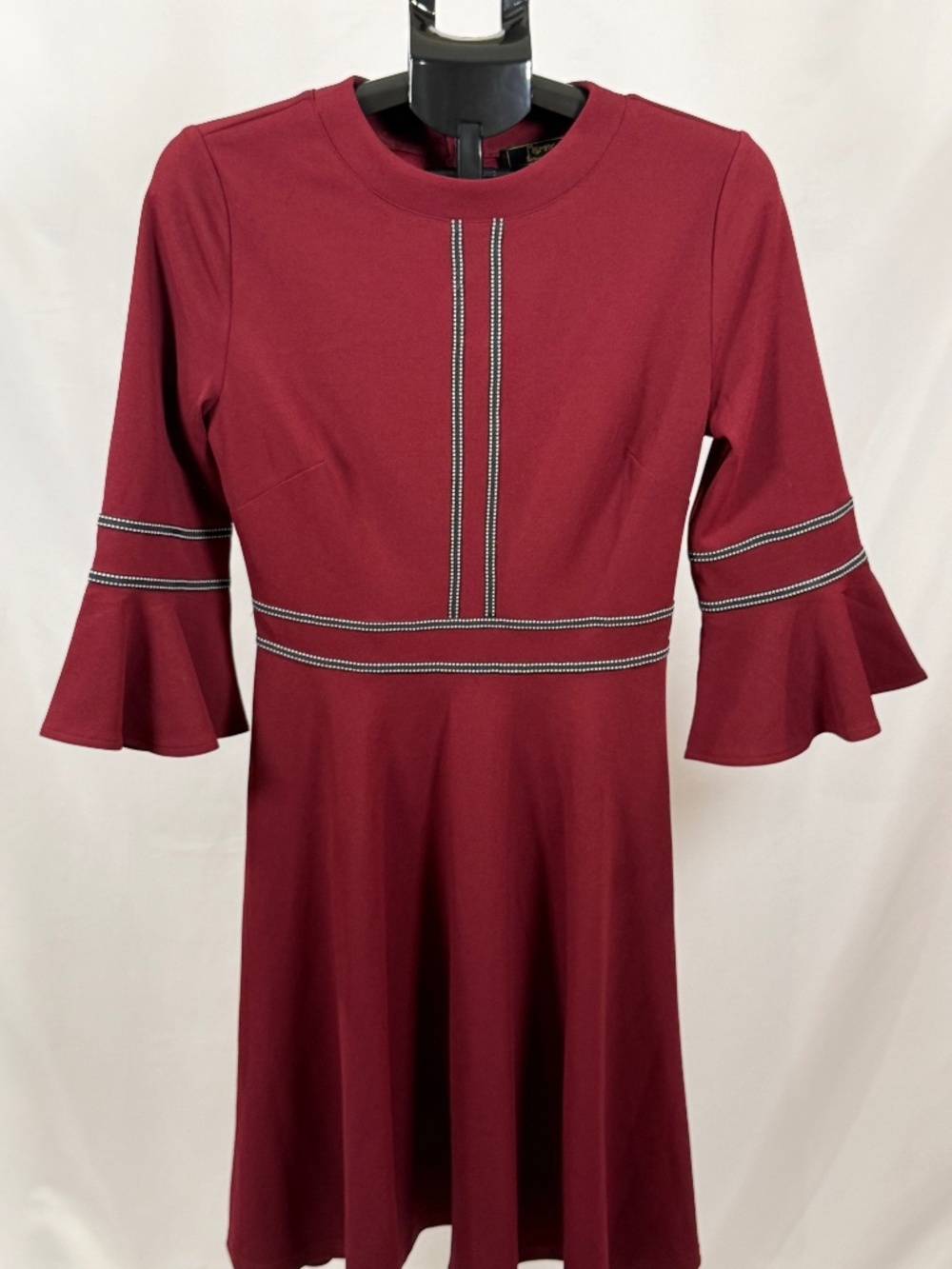 Missmay Burgundy Fit & Flare Bell Sleeve Dress Medium